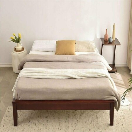 KD MUEBLES DE DORMITORIO Stella Solid Pine Wood Twin Size Platform Bed Frame Mahogany KD2817527